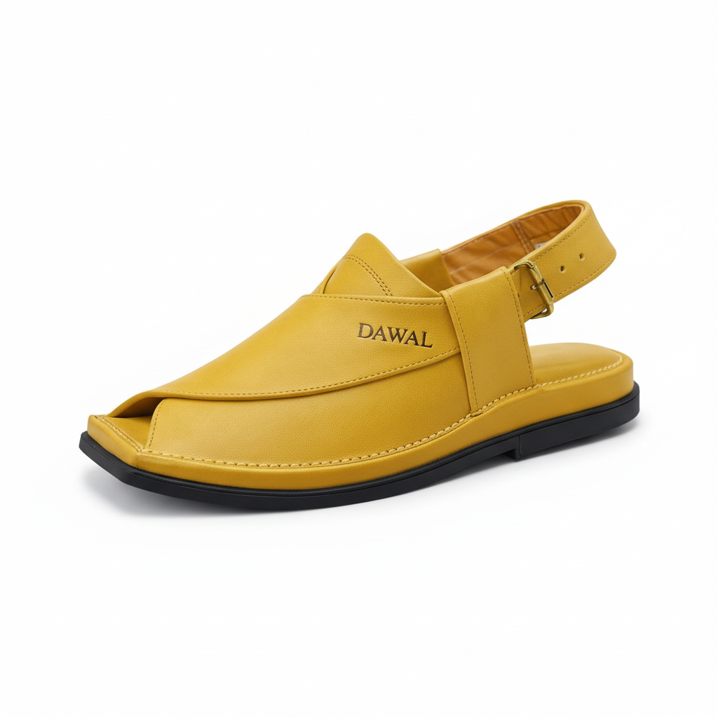 Dawal mustard yellow Peshawari chappal for men made with premium leather front view