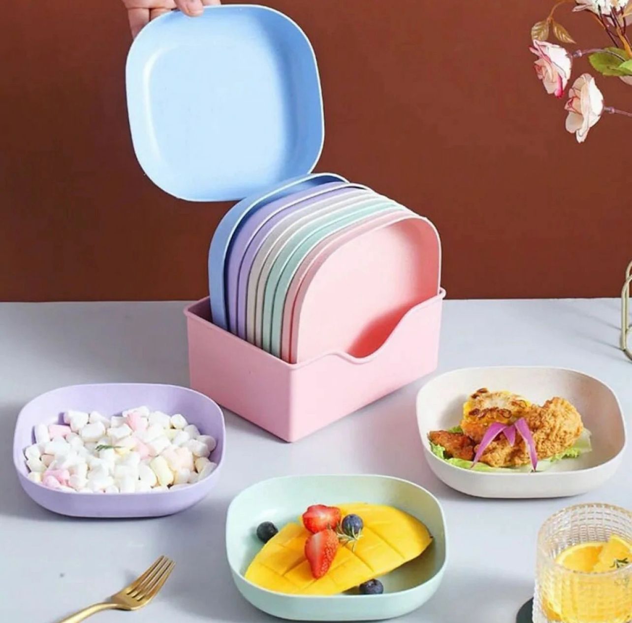 10pcs Plastic Plates Set With Holder&nbsp