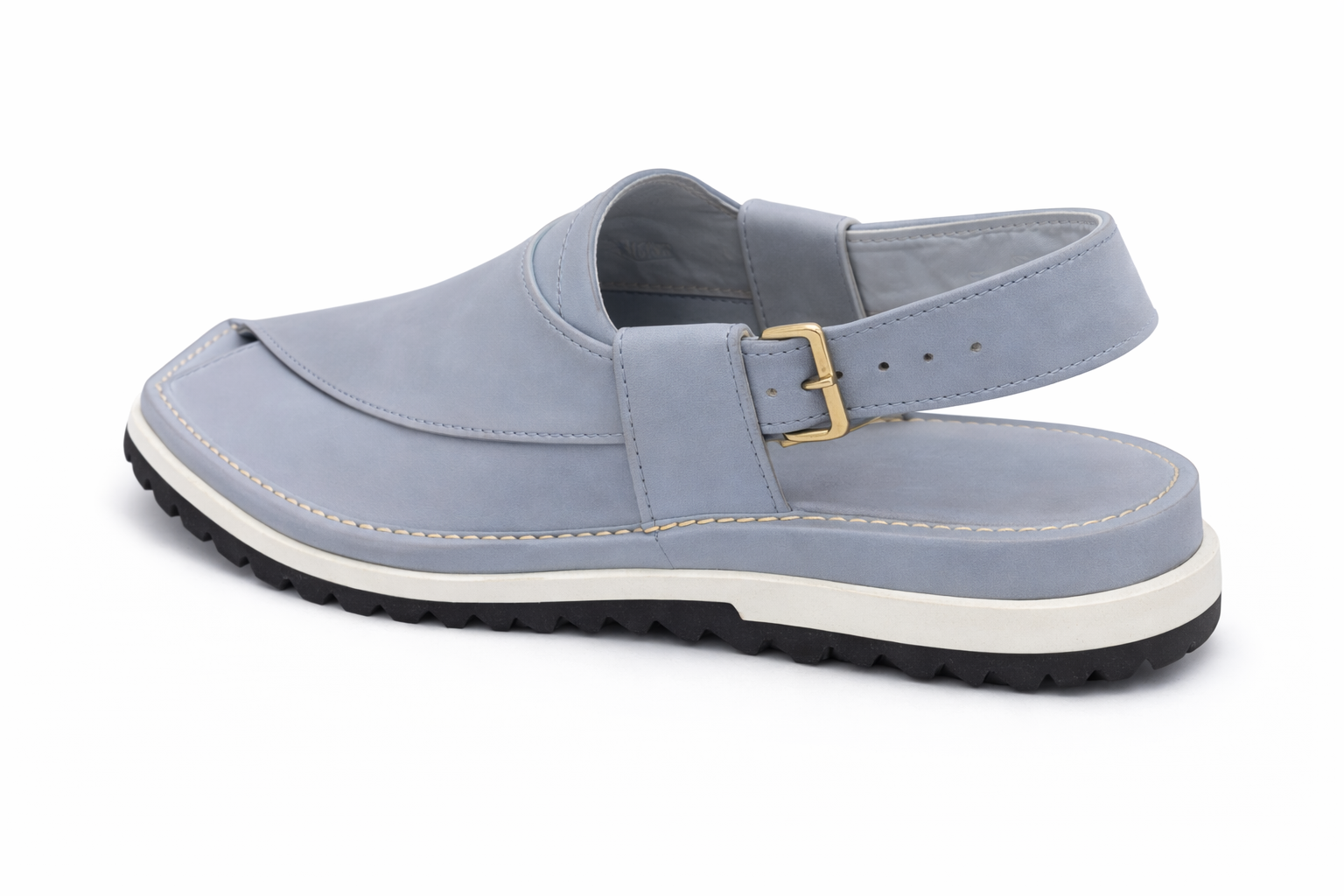 Top view of Dawal grey Peshawari chappal showing premium leather upper and stitching