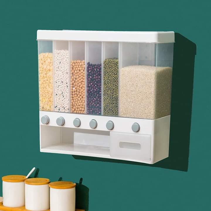 Modern kitchen storage container with multiple compartments for different types of grains or cereals