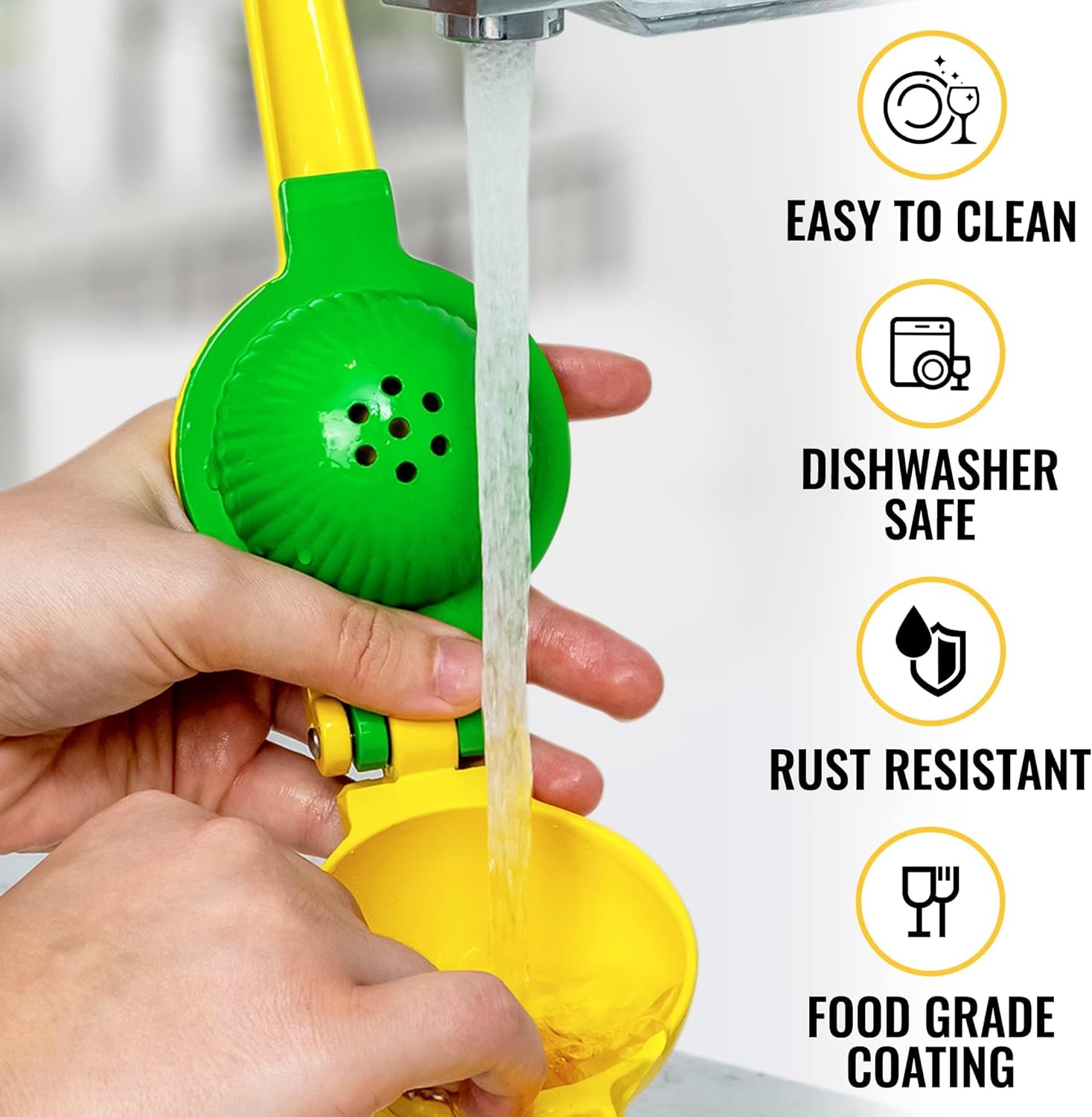 2-in-1 Lemon Squeezer - Sturdy Max Extraction Hand Juicer Lemon Squeezer Gets Every Last Drop - Easy to Clean Manual Citrus Juicer - Easy-Use Lemon Juicer Squeezer - Yellow/Green
