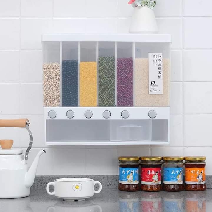 Modern kitchen storage container with multiple compartments for different types of grains or cereals