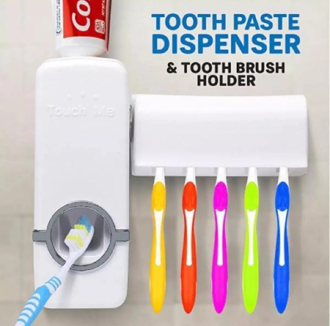 Wall Mounted Toothpaste Dispenser & Brush Holder
