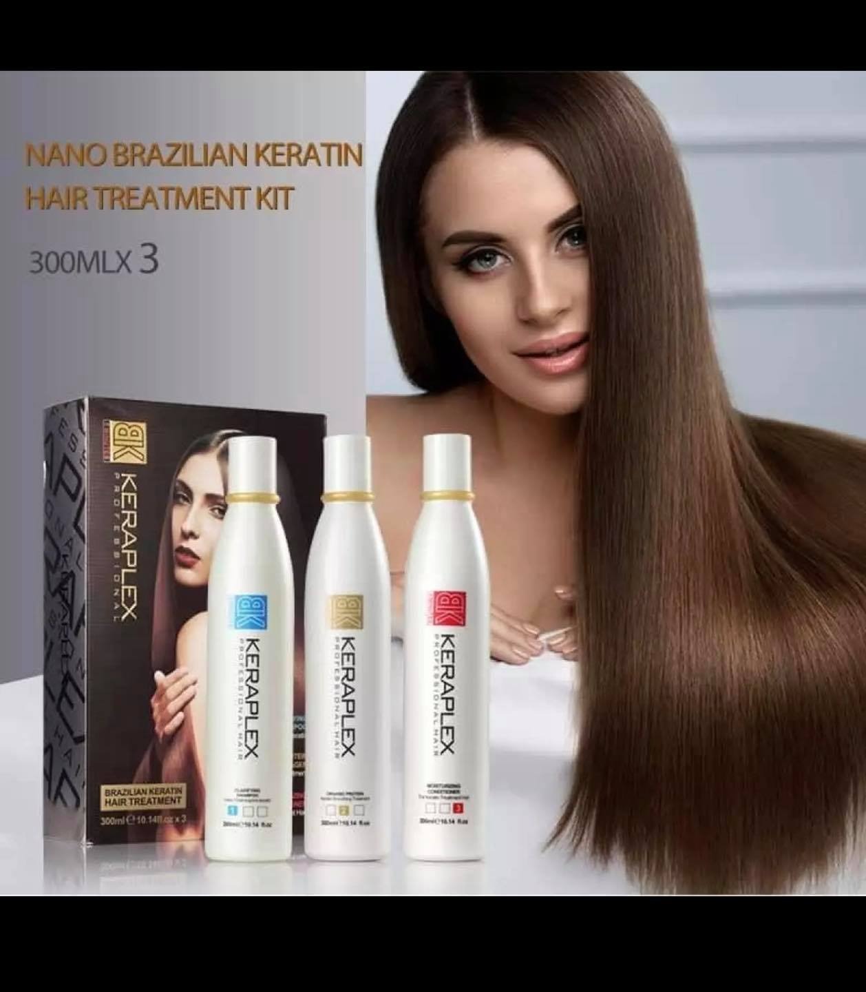 Nano Brazilian Keratin Hair Treatment Kit 300ml x 3 For Soft Straight And Shiny Hair WITH FREE COMB