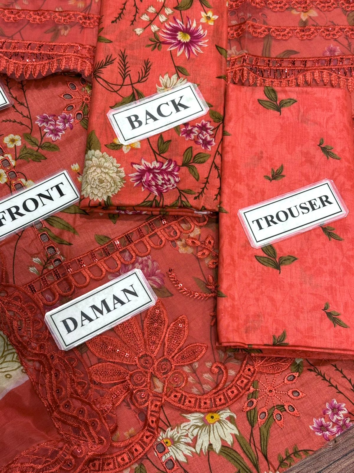 Terracotta Bloom: Hand-Crafted Floral Lawn 3-Piece Suite with Digital Printed Silk Dupatta