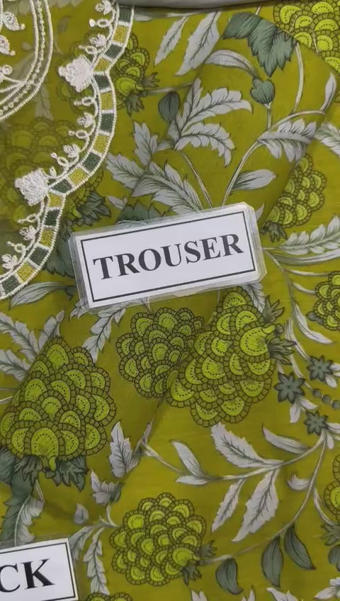 Emerald Moss Heritage Ensemble: 3-Piece Olive Botanical Luxe Suit with Wide-Leg Palazzos